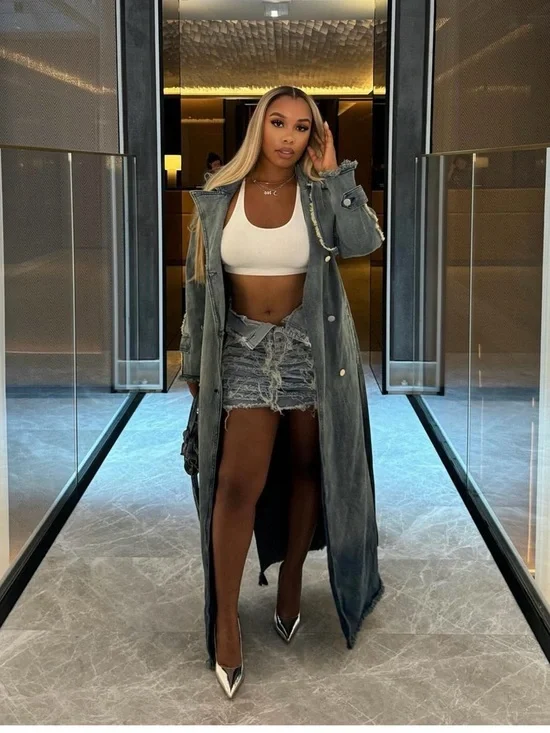 Washed Blue Denim Trench Coat - Picture 2 of 7